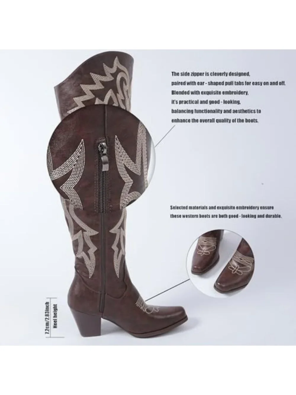 Stylish Over-the-Knee Western Cowboy Boots - Square Toe, Embroidered, Chunky